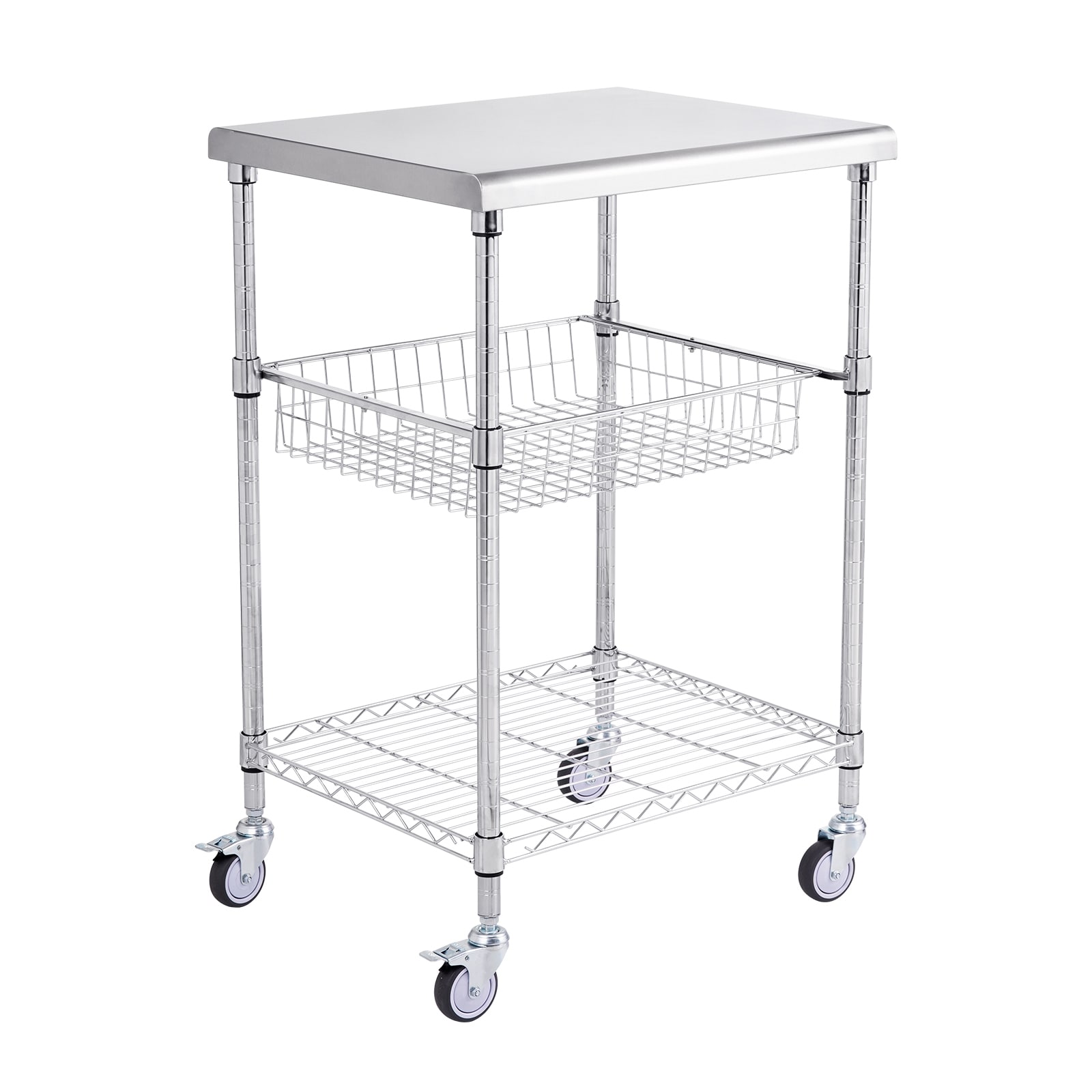 3-tier Rolling Utility Cart With 6 Hooks For Kitchen Storage_voghion.com